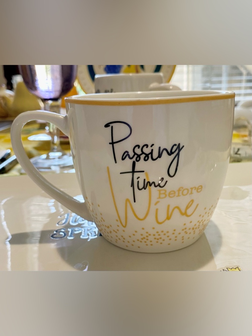 Pimpernel (Portmeirion Group) “Passing  Time Before Wine” Coffee Cup. NWOT. Fun